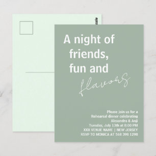 Salbeigrün eine Nacht voller Spaß Freunde Probeess Postkarte