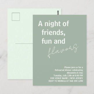 Salbeigrün eine Nacht voller Spaß Freunde Probeess Postkarte