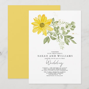 Salbeigrün Gelbe Sonnenblume Florale Boho-Hochzeit Einladung