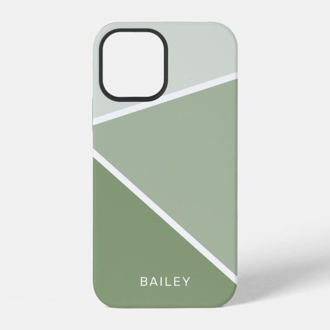Salbeigrün Geometrisch iPhone 12 Hülle (Rückseite)