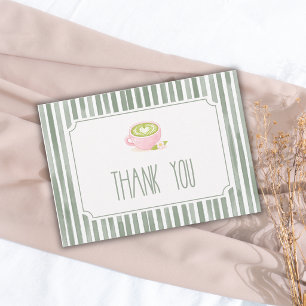 Salbeigrün gestreifte Matcha-Tee-Vintage-Baby-Part Dankeskarte