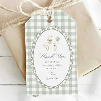 Salbeigrün Gingham Alberner Gans Baby-Party Geschenkanhänger