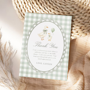 Salbeigrün Gingham Alberner Gans Baby Shower Dankeskarte