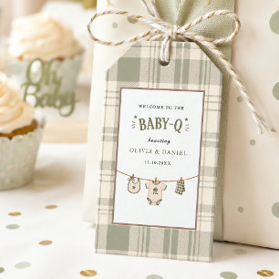 Salbeigrün Gingham-Baby-Party Vintage-BBQ Geschenkanhänger