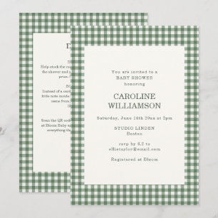 Salbeigrün Gingham Einteiler Retro-Baby-Party Einladung