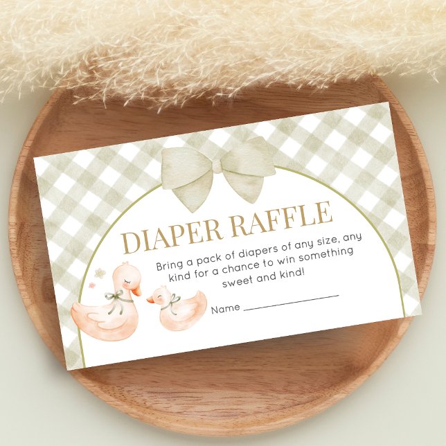 Salbeigrün Gingham Gans Dusche Windel Raffle Begleitkarte (Silly Goose Baby Shower Diaper Raffle)