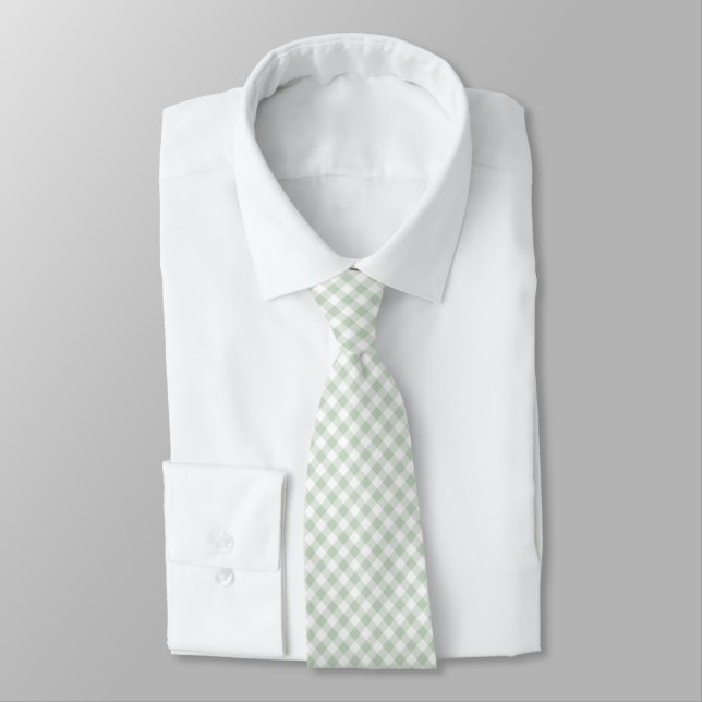 Salbeigrün Gingham Krawatte (Gebunden)