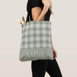 Salbeigrün Gingham Monogramm Benutzerdefinierter N Tasche
