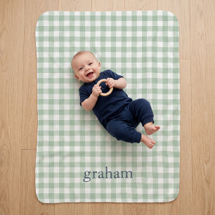 Salbeigrün Gingham Monogramm Sherpadecke