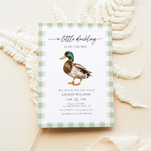 Salbeigrün Gingham Stockenten-Baby-Party Einladung