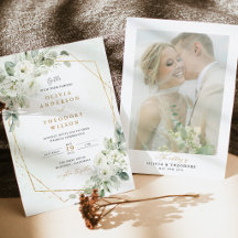 Salbeigrün Gold Weiße Florale Foto Rückseite Hochz