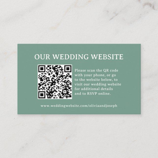 Salbeigrün | Hochzeitswebsite QR Code Begleitkarte (Vorderseite)