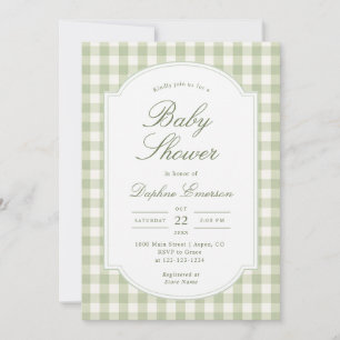 Salbeigrün kariert Baby Shower Einladung