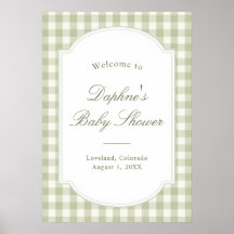 Salbeigrün kariert Baby Shower Poster