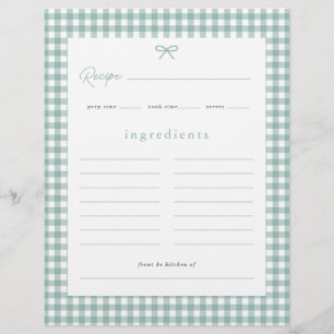 Salbeigrün kariert Baby Shower Rezeptkarte Flyer