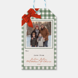 Salbeigrün kariert Gingham Foto Weihnachten Geschenkanhänger