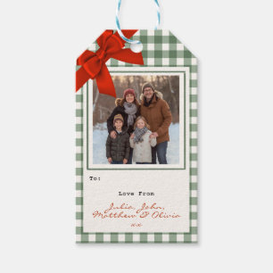 Salbeigrün kariert Gingham Foto Weihnachten Geschenkanhänger