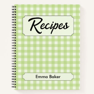 Salbeigrün kariert individuelles Rezeptjournal Notizbuch
