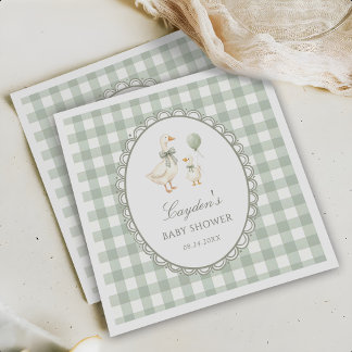 Salbeigrün kariert Silly Goose Babyparty Serviette