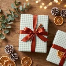 Salbeigrün kariert Weihnachtspapier