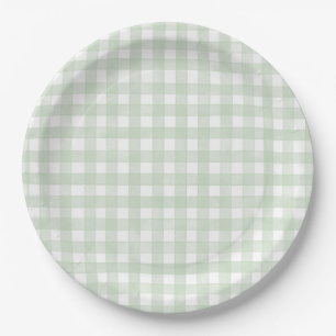 Salbeigrün klassisch Gingham Pappteller