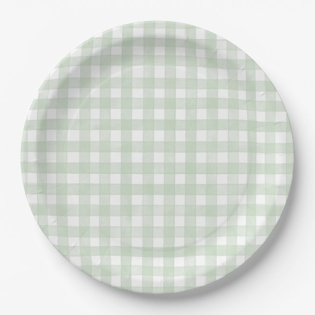 Salbeigrün klassisch Gingham Pappteller (Vorderseite)