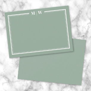 Salbeigrün minimalistisches Monogramm Mitteilungskarte