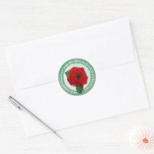 Salbeigrün mit roter Rose Inspirierendes Zitat Runder Aufkleber
