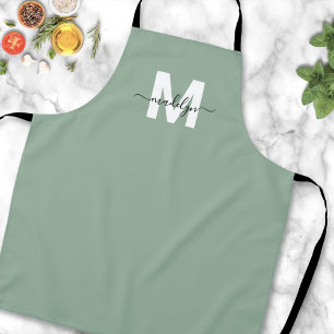 Salbeigrün Modern Minimalistisch Elegantes Monogra Schürze
