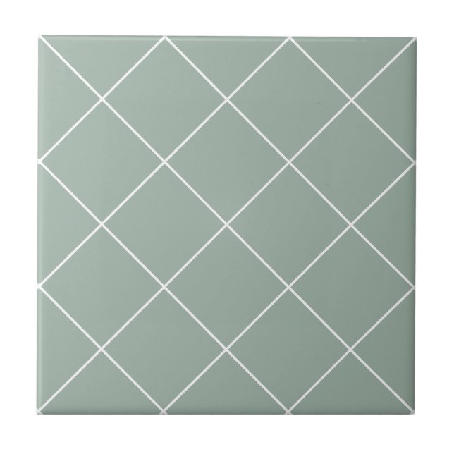 Salbeigrün Moderne Einfache Geometrische Gitterstr Fliese (Vorderseite)
