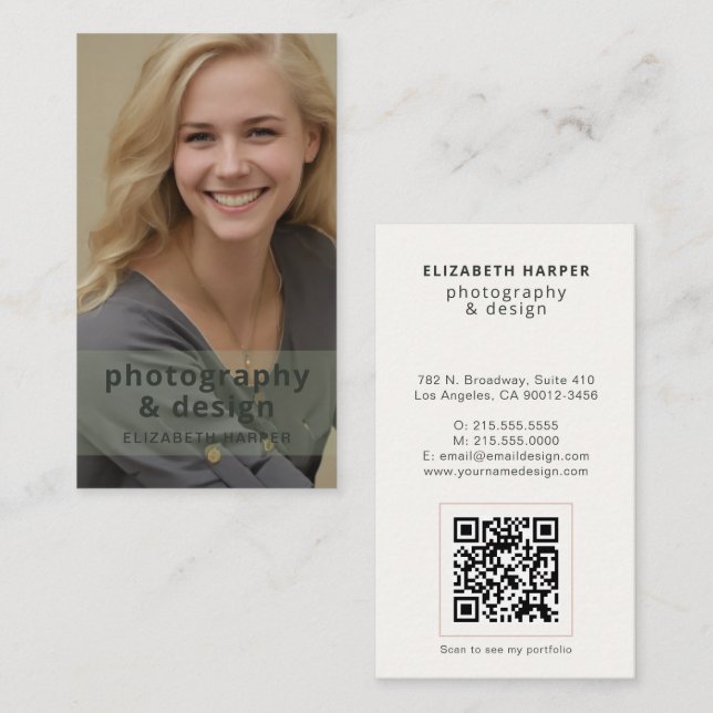 Salbeigrün Modernes Foto-QR-Code Professionell Visitenkarte (Vorne/Hinten)