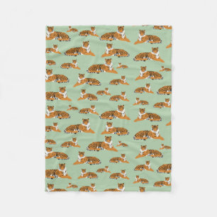 Salbeigrün Orange Dschungel Tiger Tier Muster Fleecedecke