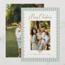 Salbeigrün Retro geschwungener Gingham Foto Weihna