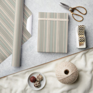 Salbeigrün Staubblau Taupe Grau Farmhouse Streifen Geschenkpapier