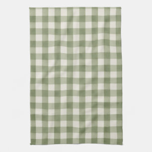 Salbeigrün und cremefarbene Gingham-Karo Geschirrtuch