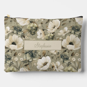 Salbeigrün und cremefarbenes Blumenmuster personal Zubehörtasche