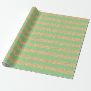 Salbeigrün und Gold Glitter Streifen Geschenkpapie Geschenkpapier