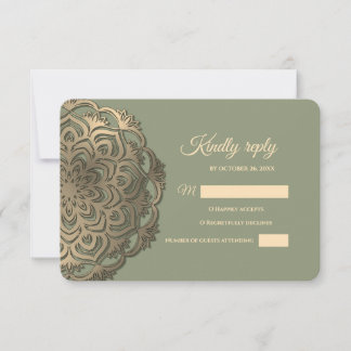 Salbeigrün und Gold RSVP mit eleganten erdigen Tön Karte