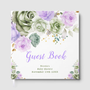 Salbeigrün und violette florale Babyparty Gästebuch