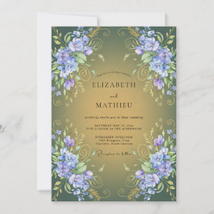 Salbeigrün Vergoldete Vintage-Hochzeit Einladung