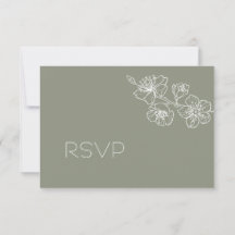 Salbeigrün Weiße Florale Linienkunst RSVP