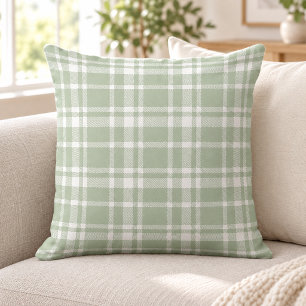 Salbeigrün-weißes Tartan-Karomuster Kissen