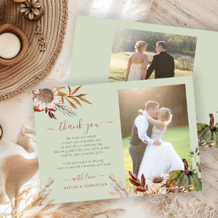 Salbeigrüne 2 Fotos Boho Botanische Hochzeit Dankeskarte