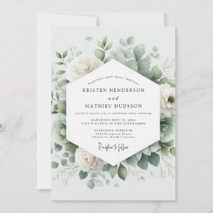 Salbeigrüne Aquarell-Blumenhochzeit Einladung