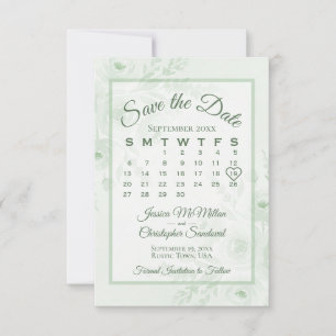 Salbeigrüne Aquarell-Pfingstrosen-Kalender-Hochzei Save The Date
