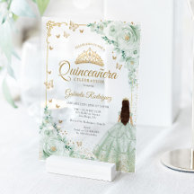 Salbeigrüne Aquarell-Rosen Goldene Quinceanera