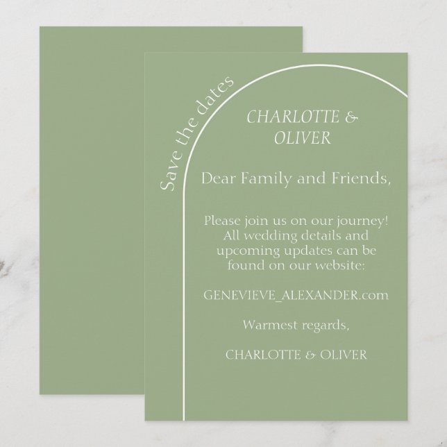 Salbeigrüne Arch Minimalist Save The Date Flachkar (Vorne/Hinten)
