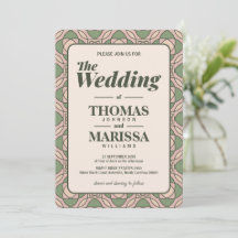 Salbeigrüne Art Deco Hochzeitseinladung QR Code