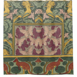 Salbeigrüne Art Nouveau Wiedehopf Schmetterling Ku Duschvorhang