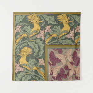 Salbeigrüne Art Nouveau Wiedehopf Schmetterling Ku Wandteppich